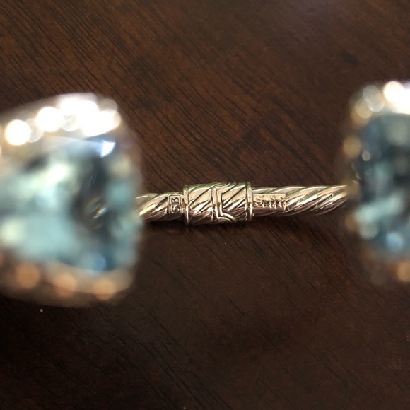 NWOT Samuel B. 925 Sterling Silver and 18k Gold Solid Blue Topaz Bangle - Picture 6 of 9